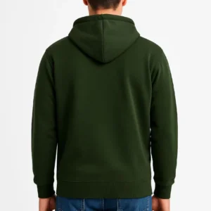 Alternative view of Erkek Üç İplik Kapüşonlu Tam Fermuarlı Kanguru Cepli Sweatshirt Hoodie - Haki