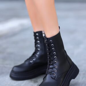 Roxan Siyah Cilt Bağcıklı Bot