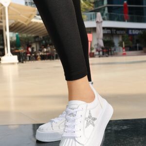 Piata Beyaz Cilt Bağcıklı Spor Ayakkabı