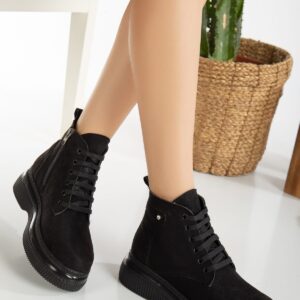 Jiwa Siyah Süet Bağcıklı Bot