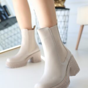 Alternative view of Paigo Bej Cilt Topuklu Bot