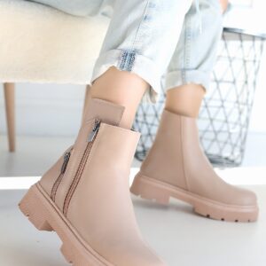 Menta Nude Cilt Fermuar Aksesuarlı Bot