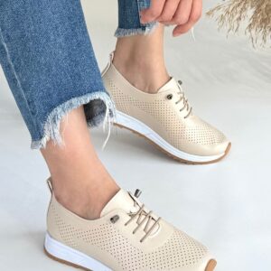 Alternative view of Tone Bej Cilt Bağcıklı Spor Ayakkabı