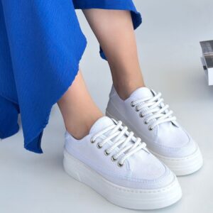 Carin Beyaz Keten Bağcıklı Spor Ayakkabı