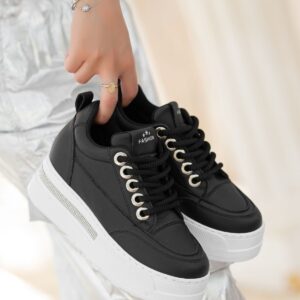 Lulu Siyah Cilt Beyaz Tabanlı Bağcıklı Spor Ayakkabı