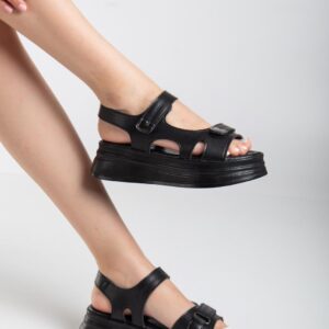 Alternative view of Saide Siyah Cilt Cırt Cırtlı Sandalet