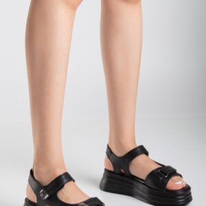 Saide Siyah Cilt Cırt Cırtlı Sandalet