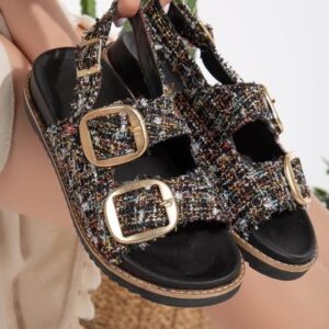 Olira Siyah Simli Kemerli Sandalet