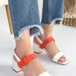 Alternative view of Year Beyaz Cilt Turuncu Detaylı Beyaz Topuklu Ayakkabı