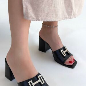 Erew Siyah Cilt Topuklu Terlik