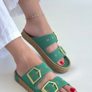 İces Yeşil Nubuk Terlik