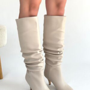 Zelya Bej Cilt Topuklu Çizme