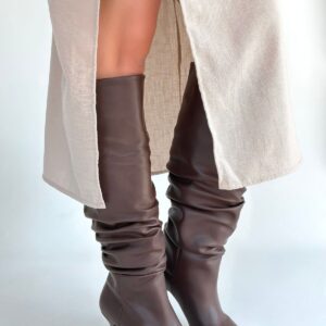 Zelya Kahverengi Cilt Topuklu Çizme
