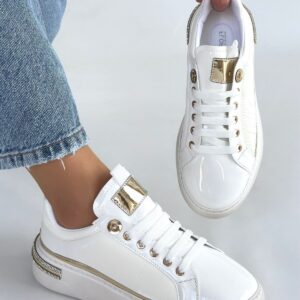 Hley Beyaz Rugan Paraşüt Detaylı Bağcıklı Spor Ayakkabı