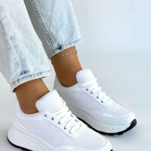 Edva Beyaz Cilt Bağcıklı Spor Ayakkabı