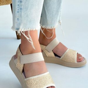 Jake Bej Hasır Cilt Sandalet