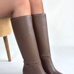Roksa Acı Kahvei Cilt Topuklu Çizme