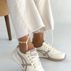 Zlay Bej Cilt Vizon Detaylı Bağcıklı Spor Ayakkabı