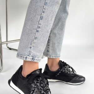 Ranu Siyah Cilt Paraşüt Detaylı Bağcıklı Spor Ayakkabı