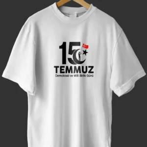 15 Temmuza Özel Tasarım Baskılı T-shirt - Beyaz