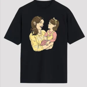 Anneler Gününe Özel Tasarım Anne Kız Baskılı T-shirt - Siyah
