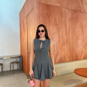 Alternative view of Bağcık detaylı Kolsuz Mini Elbise - Antrasit