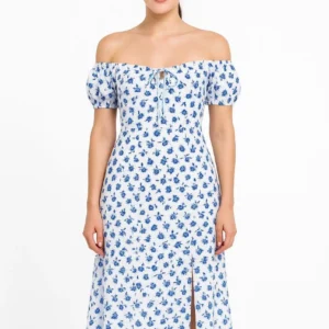 Bardot Omuzu Acık Çiçek Desenli Elbise - Desenli