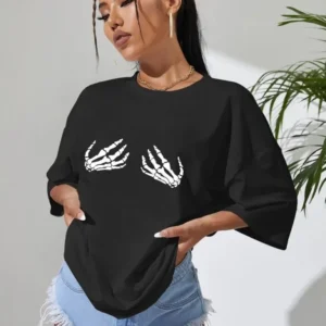 Alternative view of Baskılı Kadın T-shirt - Siyah