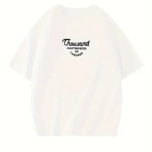 Alternative view of Thousand Ön Arka Baskılı Oversize Bisiklet Yaka T-shirt - Beyaz