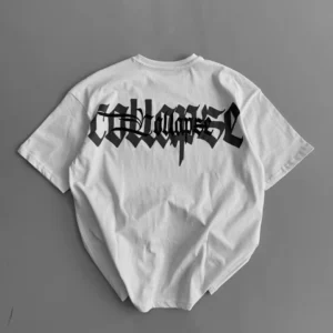 20/1 Penye Compack Baskılı Oversize Bisiklet Yaka Kısa Kol Yazlık T-shirt - Beyaz