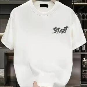 Alternative view of 20/1 Penye Compack Start All Over Baskılı Oversize Bisiklet Yaka Kısa Kol Yazlık T-shirt - Beyaz