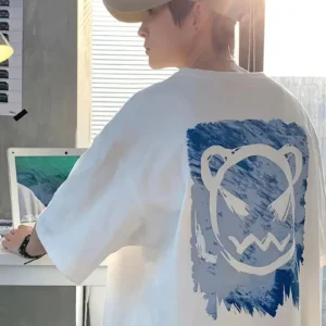 Alternative view of 20/1 Penye Compack Bisiklet Yaka Kore tarzı sevimli ayı baskı Kısa Kol Erkek t-shirt - Beyaz