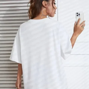 Alternative view of 20/1 Penye CompackNew York Baskılı Oversize Kısa Kol Bisiklet Yaka T-shirt - Beyaz