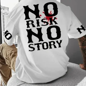 No Risk No Story Baskılı Oversize Bisiklet Yaka T-shirt - Beyaz