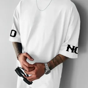 Alternative view of No Risk No Story Baskılı Oversize Bisiklet Yaka T-shirt - Beyaz