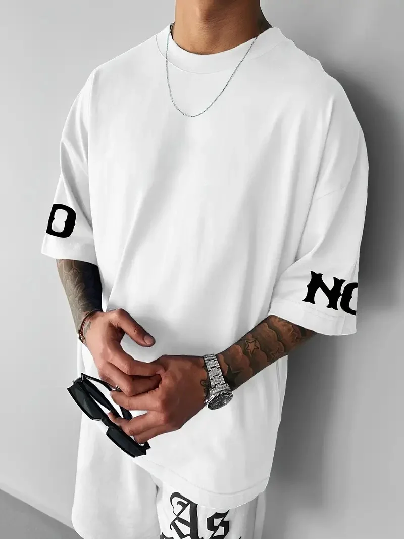 No Risk No Story Baskılı Oversize Bisiklet Yaka T-shirt - Beyaz - Görsel 2