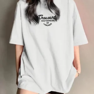 Thousand Ön Arka Baskılı Oversize Bisiklet Yaka T-shirt - Beyaz