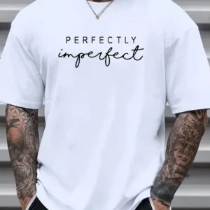 erkekler için Ön Arka Baskılı PERFECTLY günlük Kısa Kol tişört - Beyaz