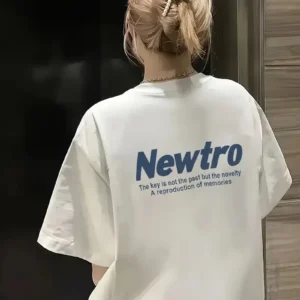 Newtro Baskılı Oversize Bisiklet Yaka T-shirt - Beyaz