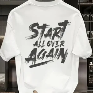 20/1 Penye Compack Start All Over Baskılı Oversize Bisiklet Yaka Kısa Kol Yazlık T-shirt - Beyaz