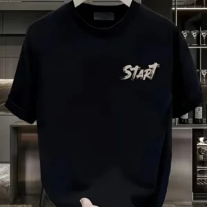 Alternative view of 20/1 Penye Compack Start All Over Baskılı Oversize Bisiklet Yaka Kısa Kol T-shirt - Siyah