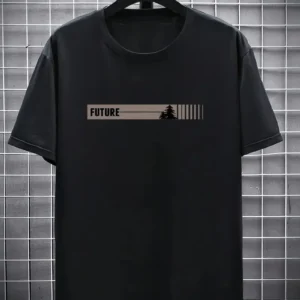 20/1 Penye Compack FUTRE Baskılı Oversize Kısa Kol Bisiklet Yaka T-shirt - Siyah