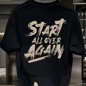 20/1 Penye Compack Start All Over Baskılı Oversize Bisiklet Yaka Kısa Kol T-shirt - Siyah