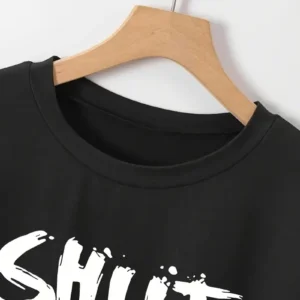 Alternative view of 20/1 Penye Compack Baskılı Oversize Bisiklet Yaka m Kısa Kol Yazlık T-shirt - Siyah