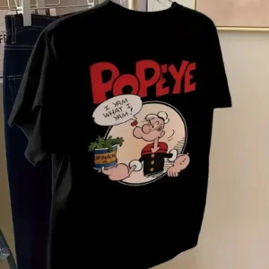 Erkek Oversize Tişörtü  Popeye the Sailor Retro Vintage Ispanak | Hediye olarak idealdir, farklı boyutları mevcuttur. - Siyah