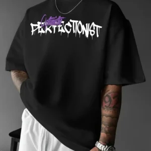 Alternative view of Erkek OversizeGrafik Tişört "CAMPBRASTCOOPERATION" Kalın Yazı Bisiklet Yaka, Kısa Kol, Kalın Mor ve Siyah Desenli Yazlık Sokak Kıyafeti - Siyah