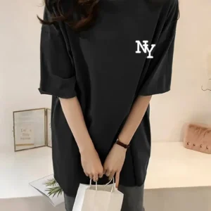 Alternative view of Kadın Eğlenceli Harf NY Baskılı Bisiklet Yaka Tişört - Rahat Polyester, Makinede Yıkanabilir - Yaz ve Fitness için Mükemmel, Yuvarlak Yaka - Siyah