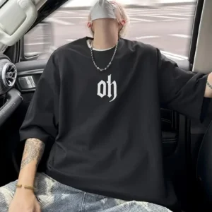 Baskı Oh Erkek Oversive Tişört, Grafik Tişört Erkek Yazlık Outdoor Kıyafetleri, Sporda ve Günlük Giyime Uygun - Siyah