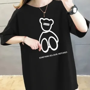 20/1 Penye Compack Ön Arka Baskılı Oversize Bisiklet Yaka T-shirt - Siyah