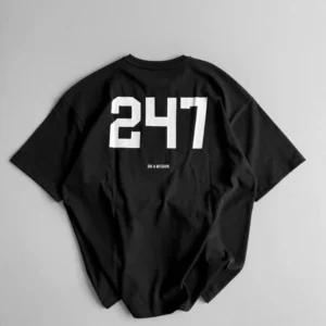 20/1 Penye CompackBaskılı Oversize Bisiklet Yaka Kısa Kol Yazlık T-shirt - Siyah